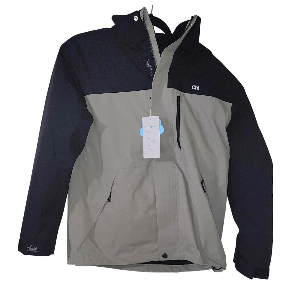Oh!Sunny Waterproof Rain Jacket Polar Tech Outdoor Coat Black Gray Size M